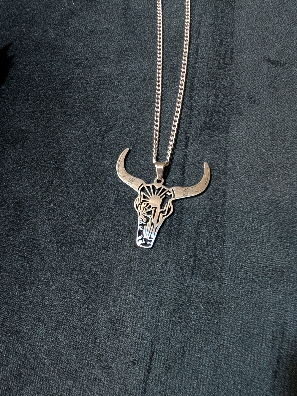 Bull Skull Pendant Necklace in Silver Tone